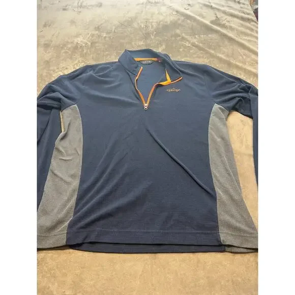 Orvis Troutbum 1/4 Zip Pullover Sweater Mens Large Blue Waffle Weave Fleece - Picture 1 of 7